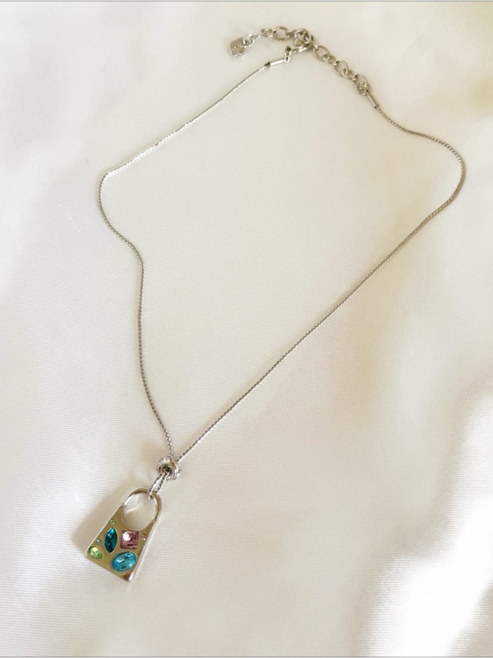 SWAROVSKI Vintage Silver Tone Touchstone Handbag Necklace Pastel Crystals RARE - Picture 10 of 11